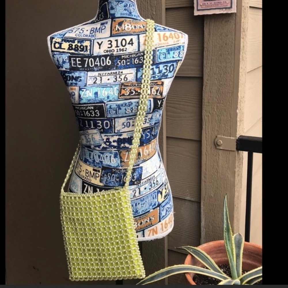 Vintage Neon Green Cross beaded Crossbody